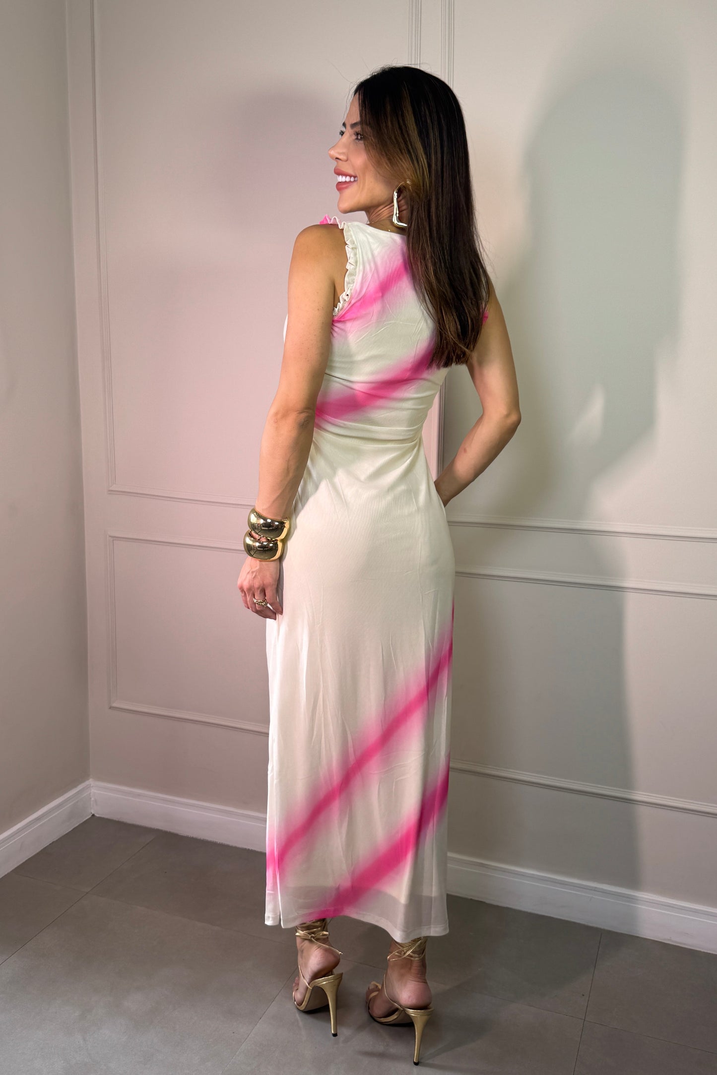 Robe en tulle imprimée rose
