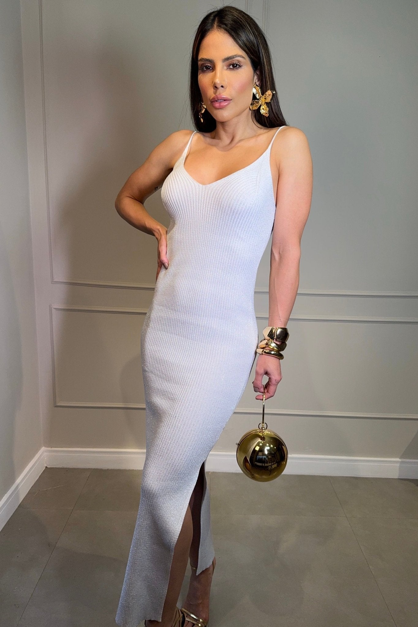 Robe en maille modal avec lurex blanc brillant