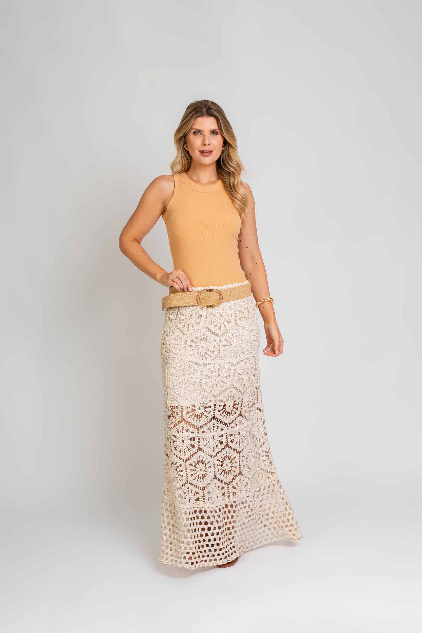 Jupe longue bohème chic en crochet brut