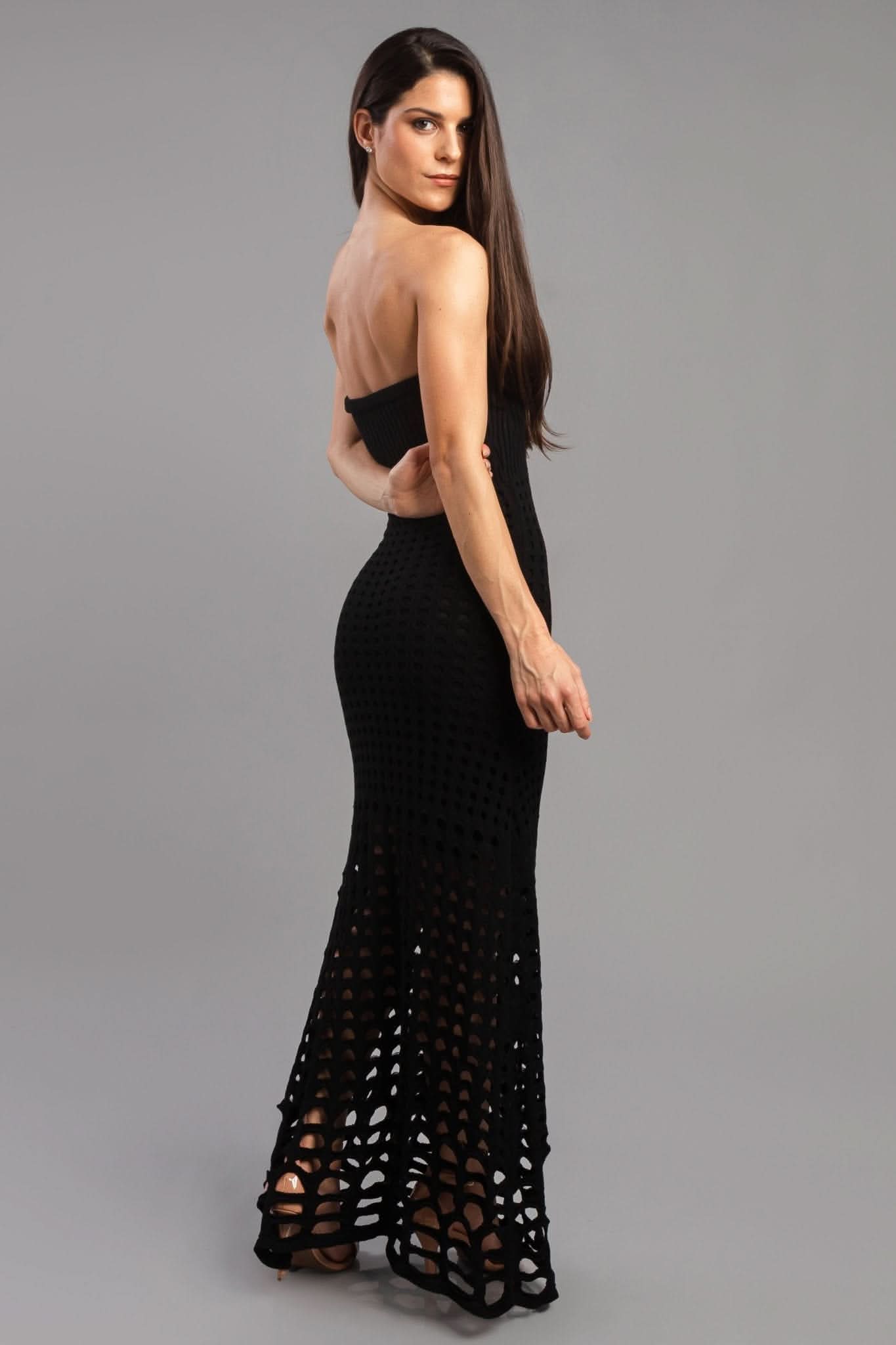 Robe longue en maille modale à trous, noire