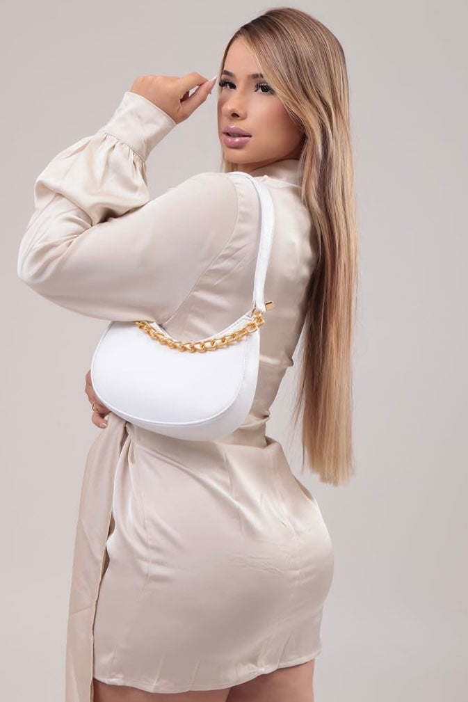 Robe nouée en satin beige