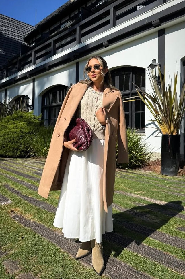 Manteau en laine battue couleur chair