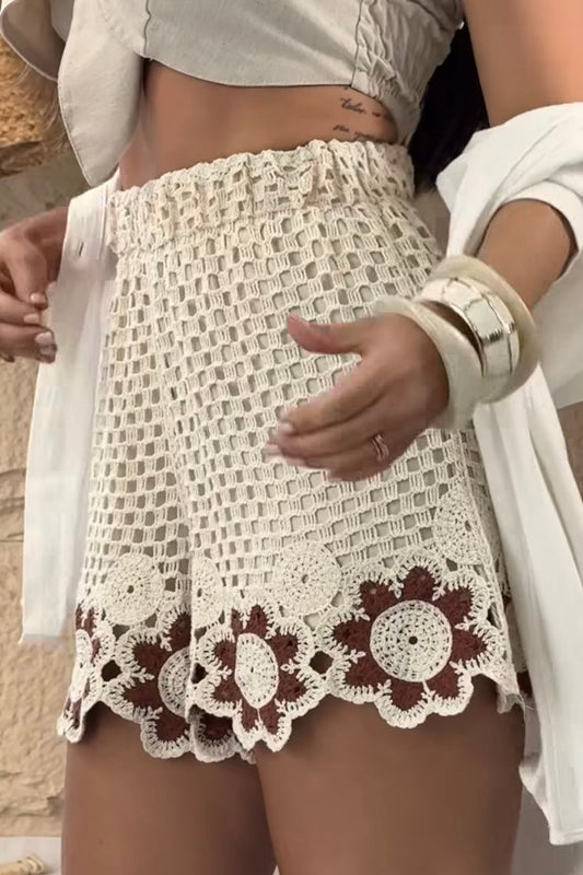 Short en crochet à fleurs marron