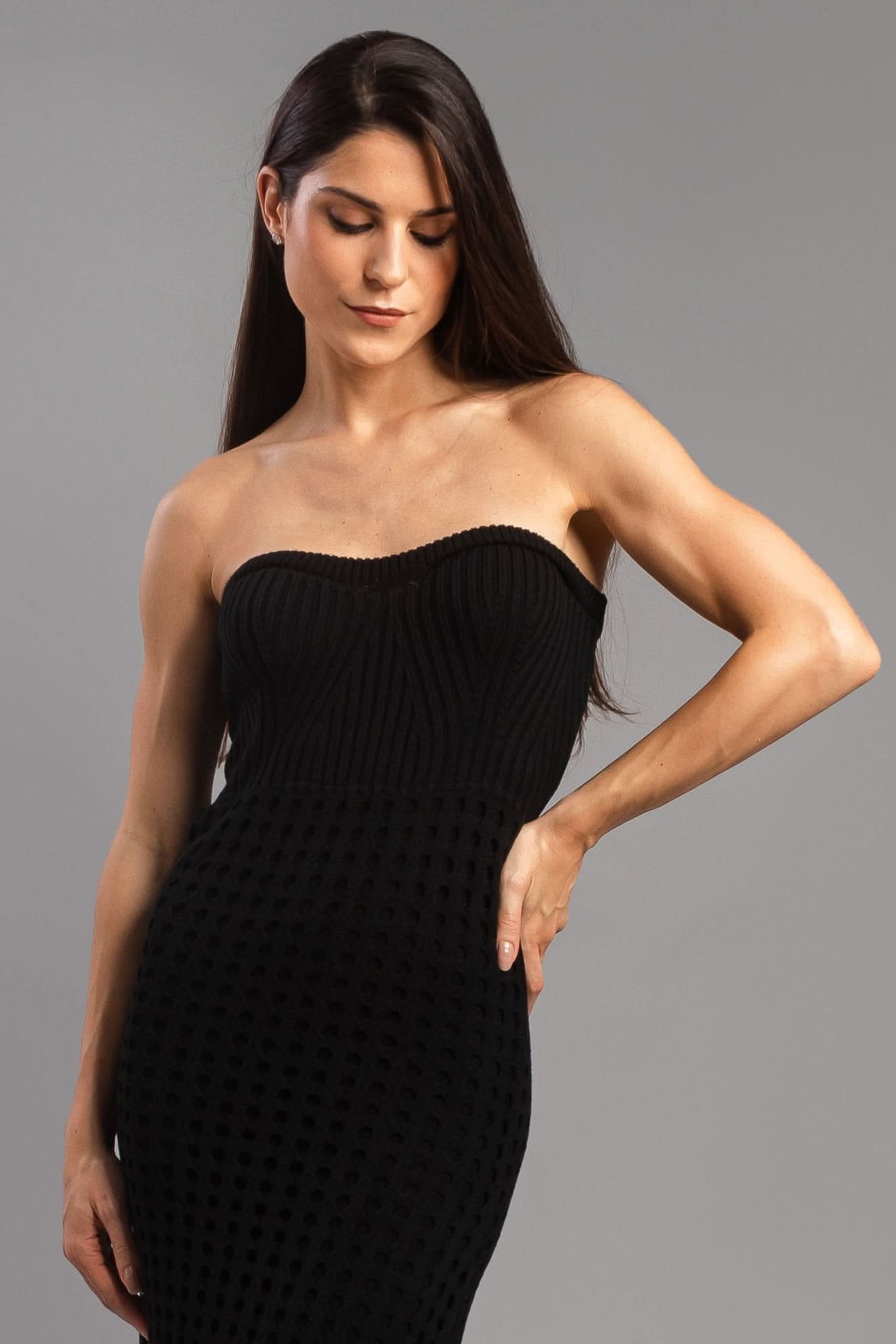 Robe longue en maille modale à trous, noire