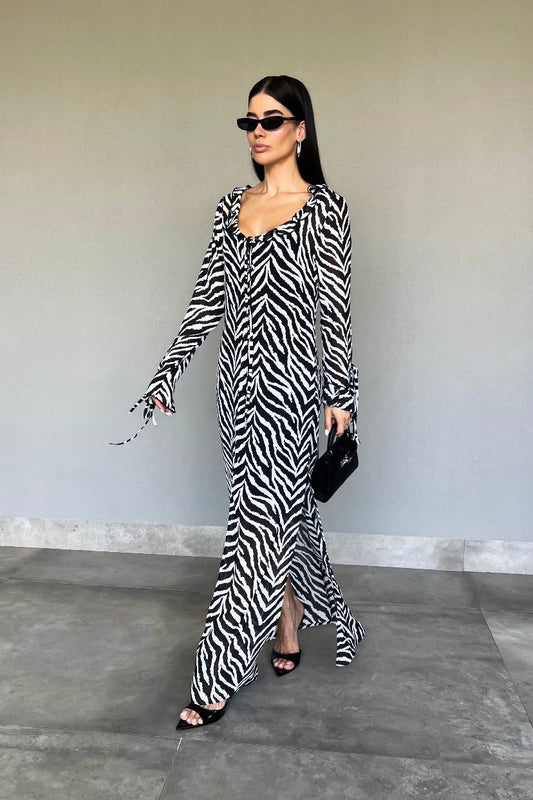 Robe longue en mousseline zébrée