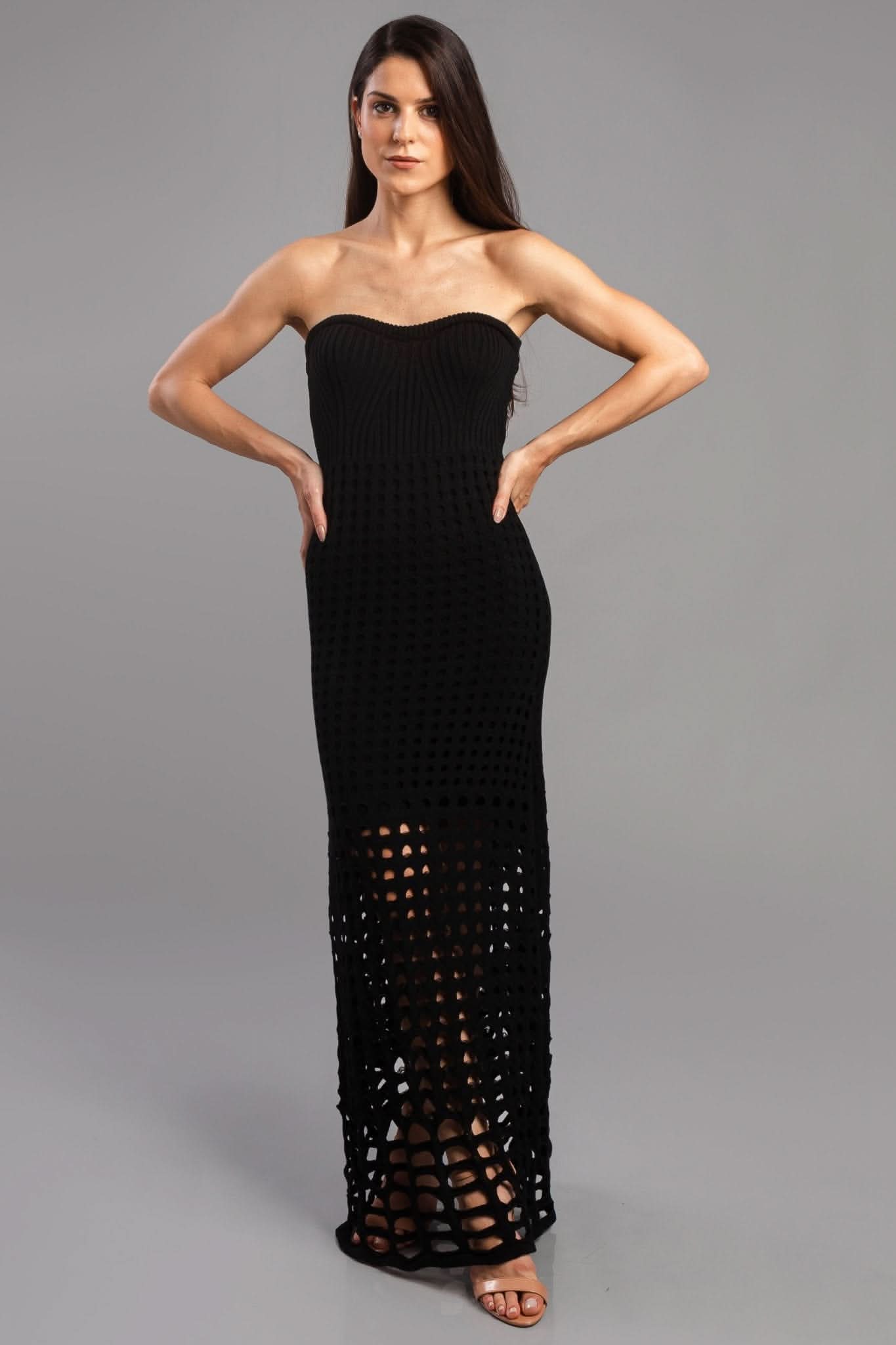Robe longue en maille modale à trous, noire