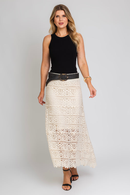 Jupe midi bohème chic en crochet brut