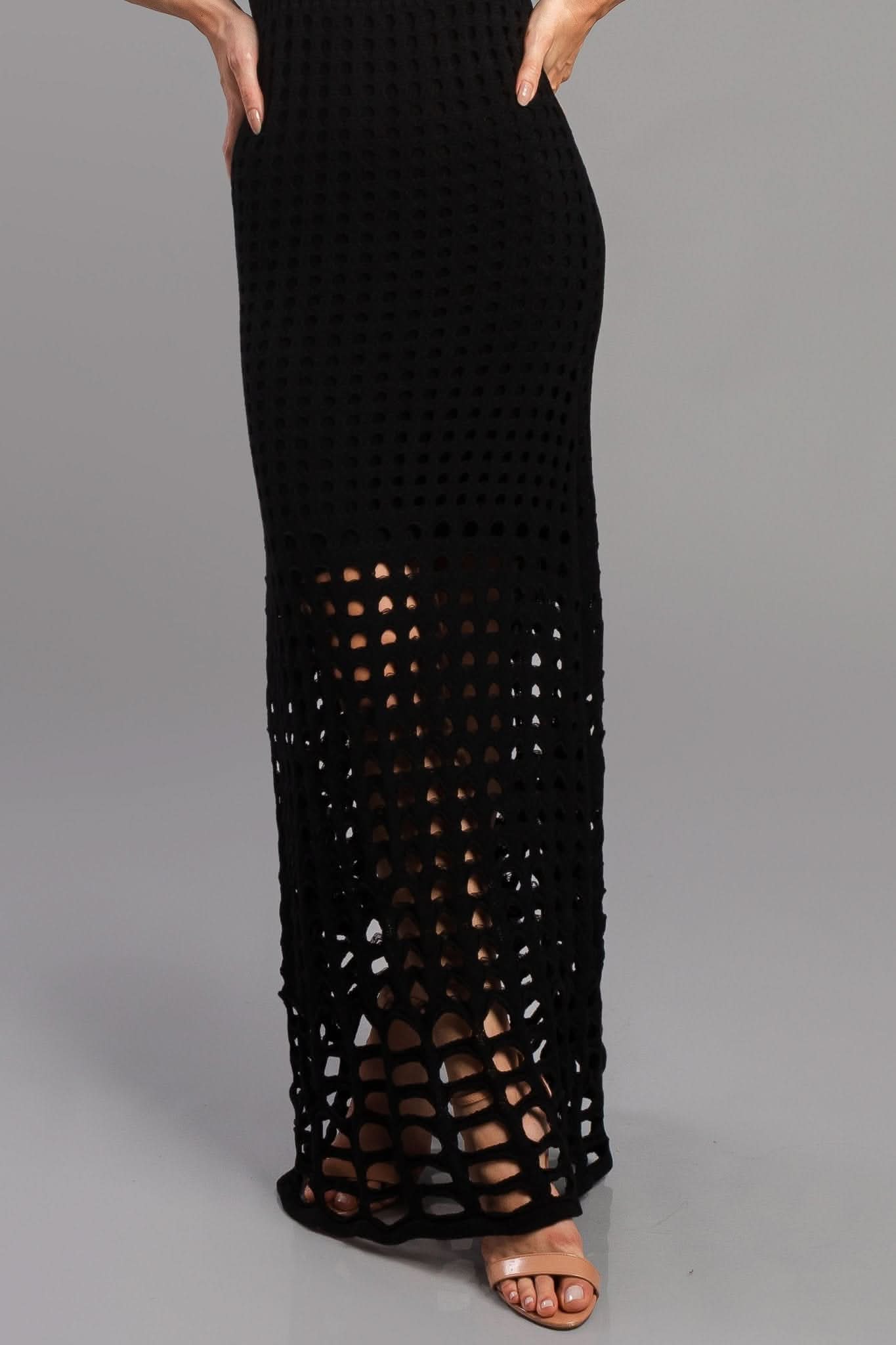 Robe longue en maille modale à trous, noire