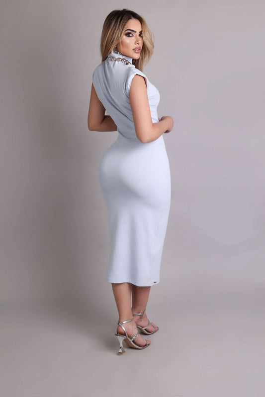 Robe à épaules dénudées en viscose polyamide bleue