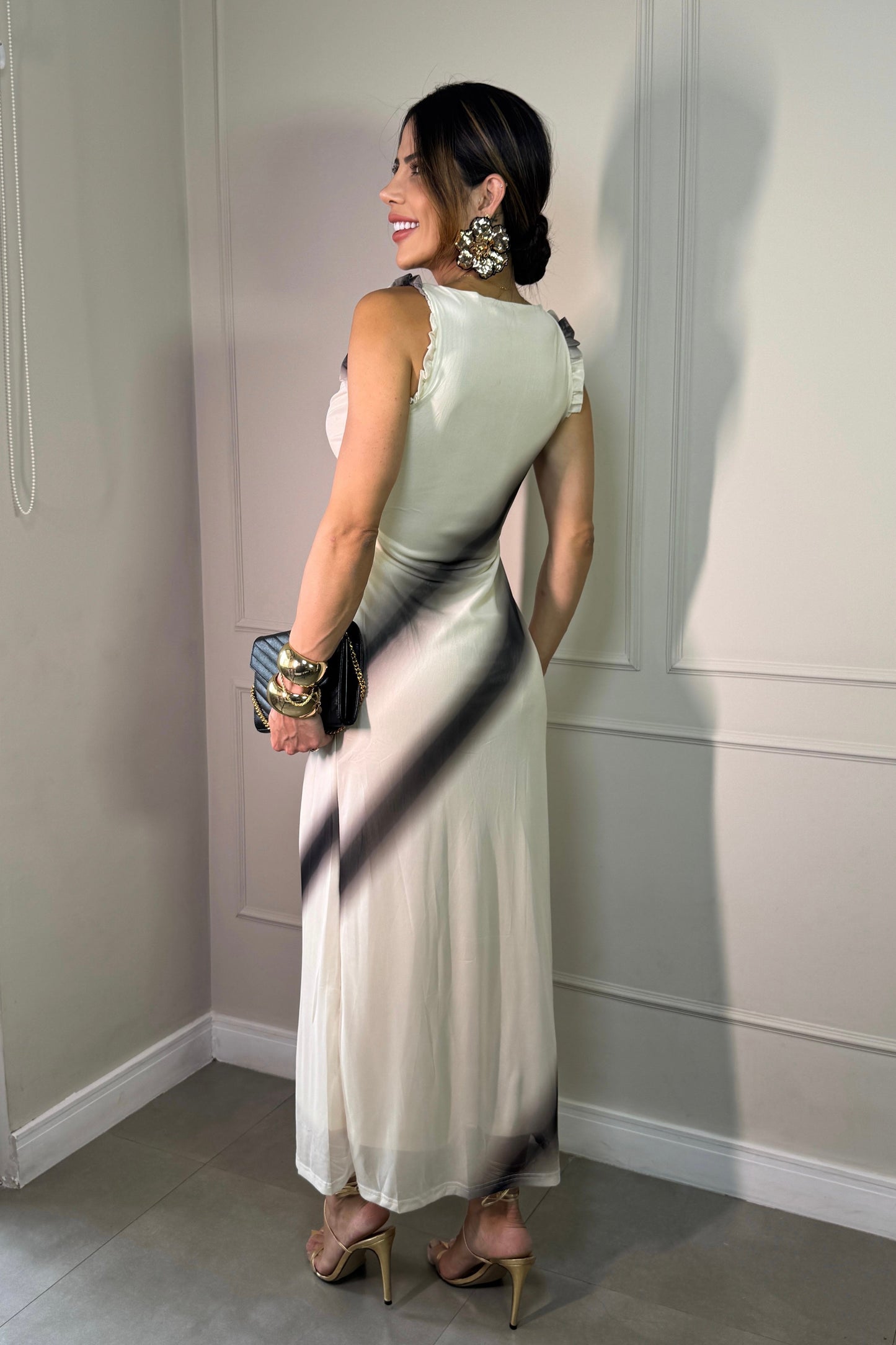 Robe en tulle imprimée noire