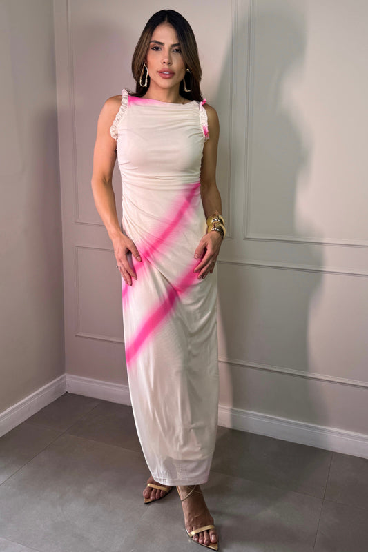 Robe en tulle imprimée rose