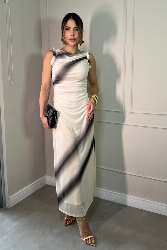 Robe en tulle imprimée noire