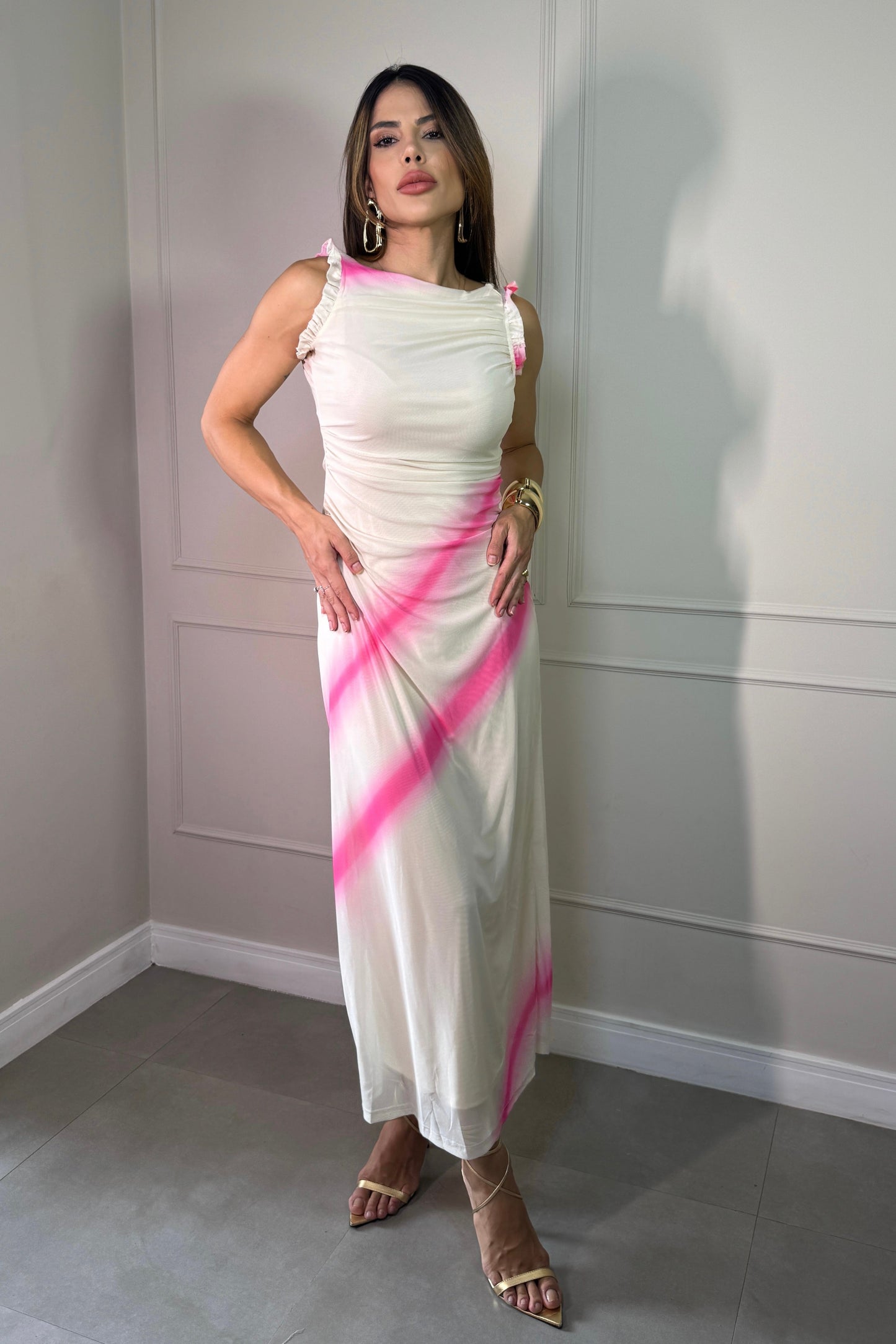 Robe en tulle imprimée rose