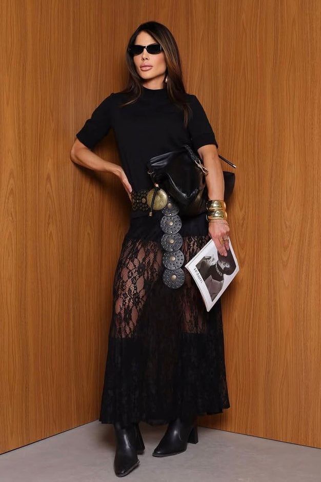 Jupe longue en dentelle noire