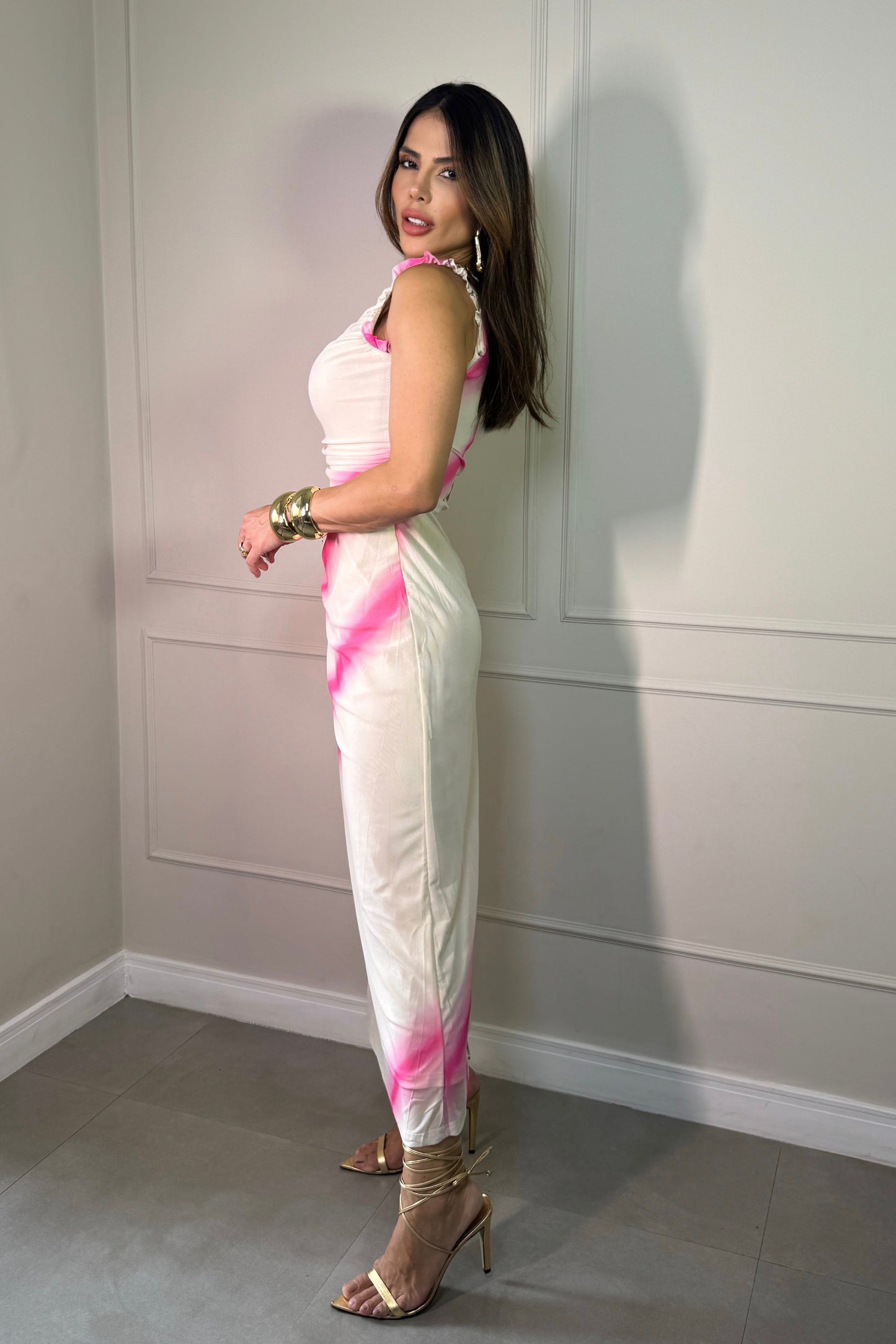 Robe en tulle imprimée rose