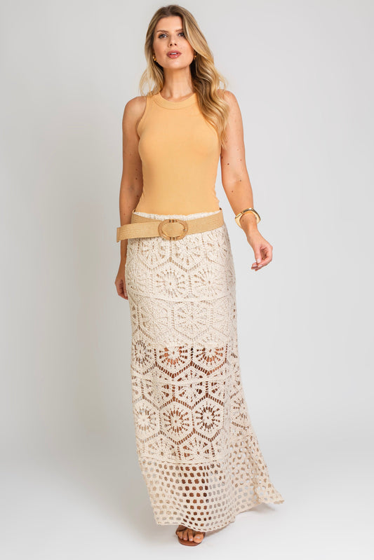 Jupe longue bohème chic en crochet brut