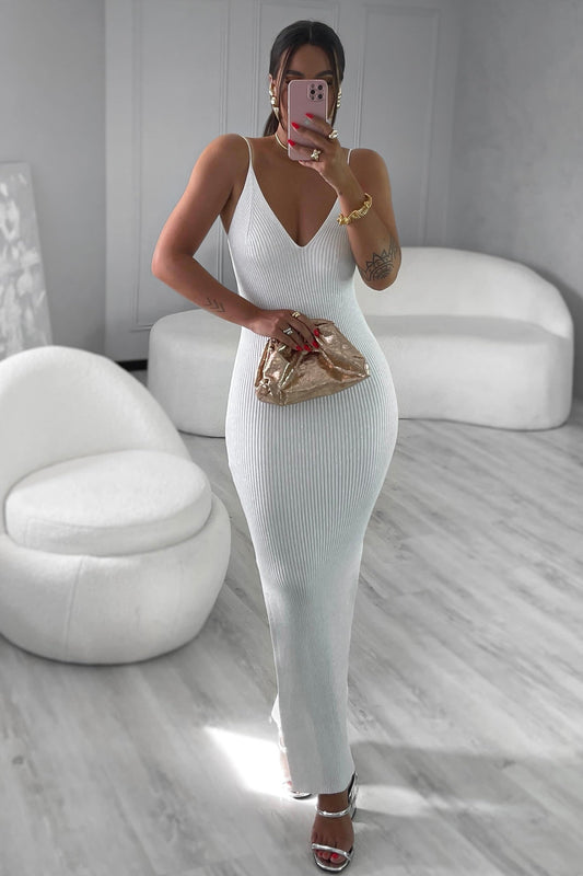 Robe en maille modal avec lurex blanc brillant