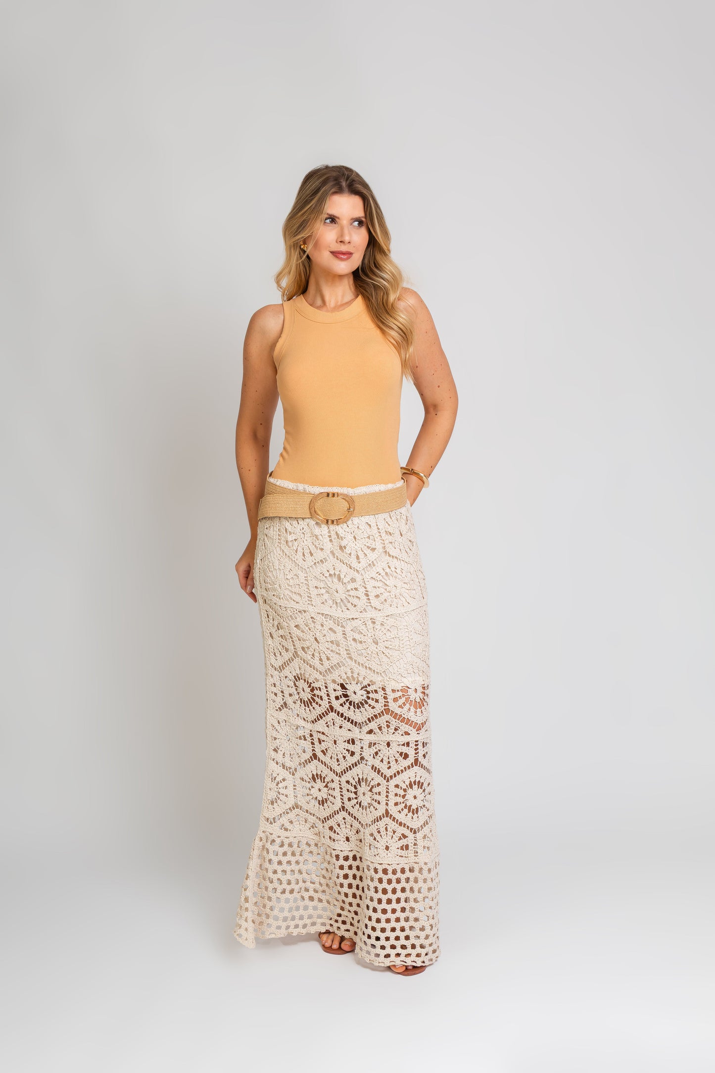 Jupe longue bohème chic en crochet brut