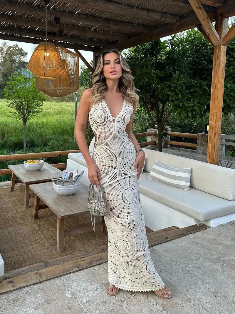 Robe de plage Del Mar en crochet bohème chic OFF