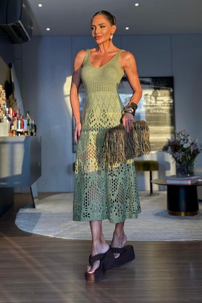 Robe en tricot haut de gamme avec dentelle verte exclusive