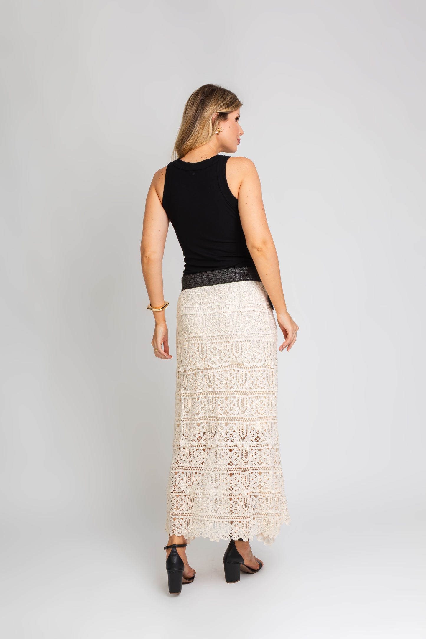 Jupe midi bohème chic en crochet brut