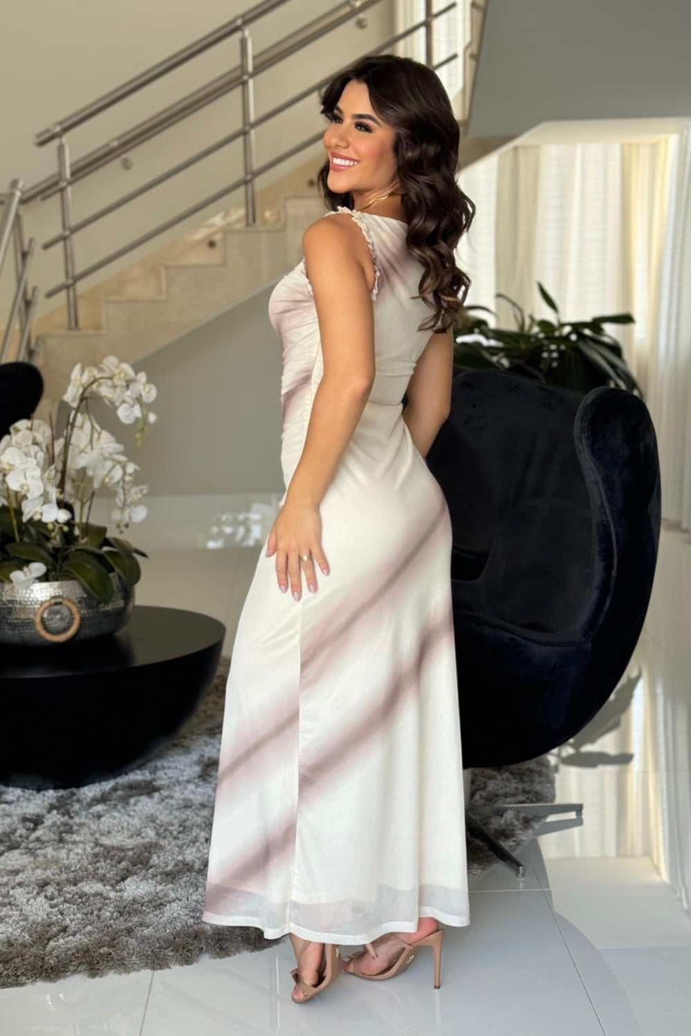 Robe en tulle imprimée beige